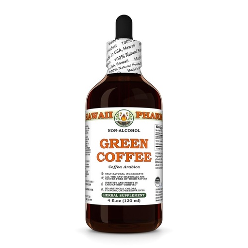 [BRSRACABDIDQYH3L] Green Coffee (Coffea Arabica) Dry Bean Glycerite, Made in Hawaii, All Natural, Vegan, Lab Tested Alcohol-Free Liquid Extract - 4 fl.oz