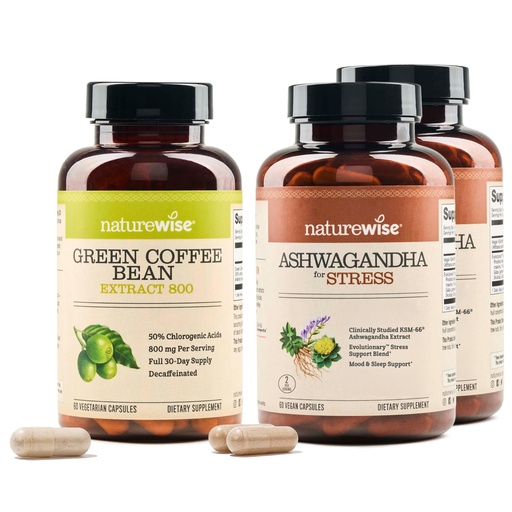 [BRSREFACCQHR6ETJ] NatureWise [1] Green Coffee Bean Extract - Vegan, Non-GMO - 60 Capsules[30-Day Supply] + (Pack of 2) Ashwagandha for Stress + GABA & L-Theanine - 60 Capsules[30-Day Supply]