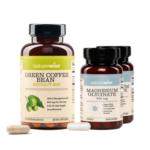[BRSREFADOEDRAD3V] NatureWise [1] Green Coffee Bean Extract - Vegan, Non-GMO - 60 Capsules[30-Day Supply] + (Pack of 2) Magnesium Glycinate 625mg - Chelated Magnesium - 30 Capsules[30-Day Supply]