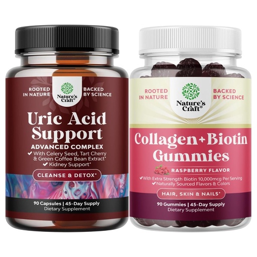 [BRSRGYYKCAOWMYLP] Bundle of Green Coffee Bean Extract for Uric Acid Cleanse & Detox with Turmeric, Tart Cherry & Celery Seed and Hair Skin and Nails Gummies for Women - Marine Collagen Biotin 10000mcg per Serving