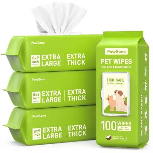 [BRSRECQPC4DWKA3D] Hypoallergenic Pet Wipes for Dogs, Cats & Small Animals, 400 Coun | Quick Clean & Deodorize Paws, Butt, Eyes, Face & Fur | Daily Grooming Wipes | Extra Large & Thick | Coconut Scented