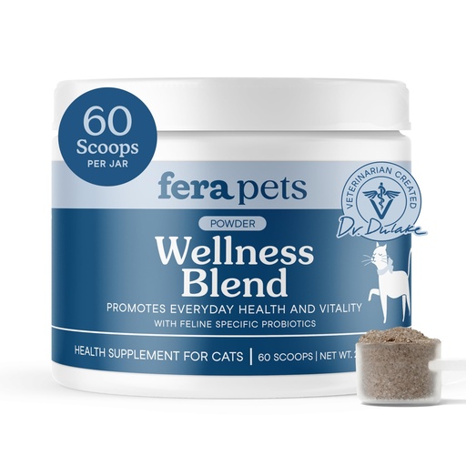 [BRSRACQFBEMRGHQU] Fera Pets Cat Multivitamin - Wellness Blend with Probiotics, 60 Scoops | Cat Food Topper with Feline-Specific Probiotics, Taurine and Lysine that Promotes Joint, Immune, Heart & Bladder Health