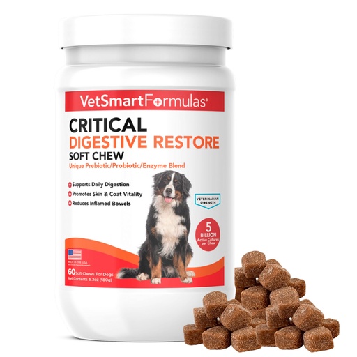 [BRSRAAAFA4NROET3] Critical Digestive Restore Soft Chews for Dogs - Veterinarian-Strength Probiotic Support for Optimal Health – with 10 Billion CFUs Per Dose