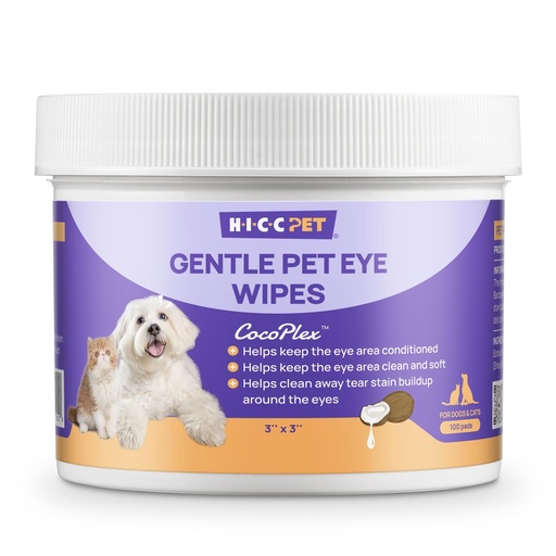 [BRSRAYYCB55GE233] HICC PET Eye-Area & Face Wipes for Dogs & Cats, 100 Count | Textured wipes for routine external cleaning of visible tear residue, everyday dirt, face folds and wrinkles