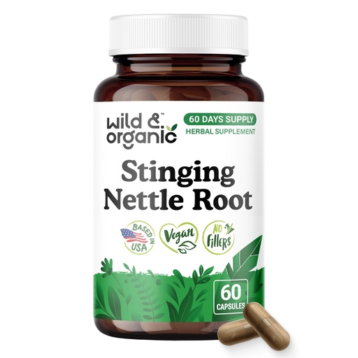 [BRSRAHA3AQNW2GT5] Wild & Organic Stinging Nettle Root Capsules - Urinary Support - 60 Count | Stinging Nettle Root Extract - Urinary Tract Support - 60 Days Supply - Gluten-Free, No Fillers