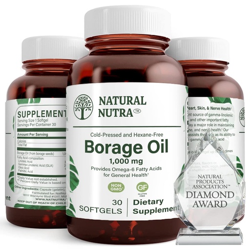 [BRSWGEI3CQDQGFYZ] Natural Borage Oil Supplement, Omega-6 Fatty Acid, 30 Softgels | Rich in gamma-linolenic acid (GLA), Supporting Skin, Nerve, & Joint Health