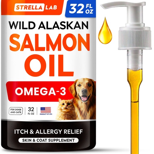 [BRSREED2CQIBYF37] Wild Alaskan Salmon Oil for Dogs & Cats w/Omega 3 - EPA+DHA Fatty Acids