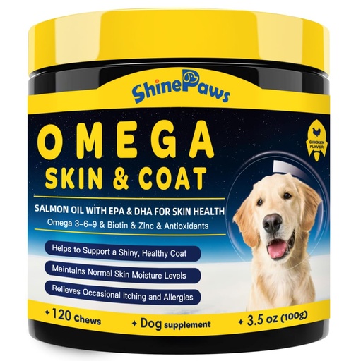 [BRSRACYKCIDWOFLV] Salmon Oil Omega 3 for Dogs Skin and Coat, 120 Chicken Chews | Skin and Coat Chews with Omega 3-6-9, Zinc, Biotin, and Vitamins E and C, Hot Spot Treatment, Itchy Skin Relief