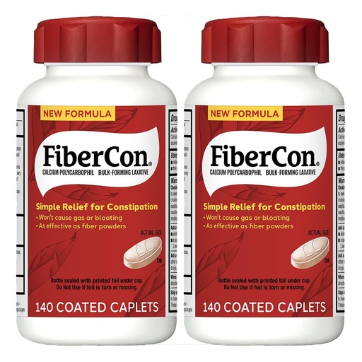 [BRSRECY3DIPG2EYZ] Fibercon, Constipation Relief, Fiber Therapy, 140 Coated Caplets, Pack of 2 | Works in as little as 12 hours, insoluble fiber for relief of occasional constipation & irregularity, no gas or bloating