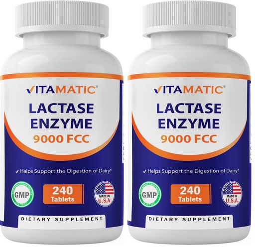 [BRSREAD6OF5WKH3X] Vitamatic Lactase Enzyme 9000 FCC 240 Tablets - Lactose Intolerance Relief Caplets (Pack of 2)