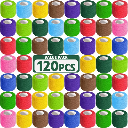 [BRSREZQKCINQK2AY] AZEN 120 Pack Self Adhesive Bandage Wrap, 2" X 5 Yards Elastic Cohesive Bandage Wrap, Color Athletic Tape, Vet Wrap, Ankle Tape