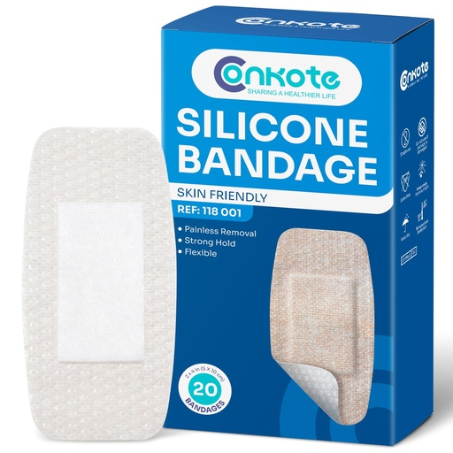 [BRSRGGLYOIHREHLX] Conkote Silicone Bandages for Sensitive Skin 2"x4" Hypoallergenic Bandages | Breathable, Painless Removal