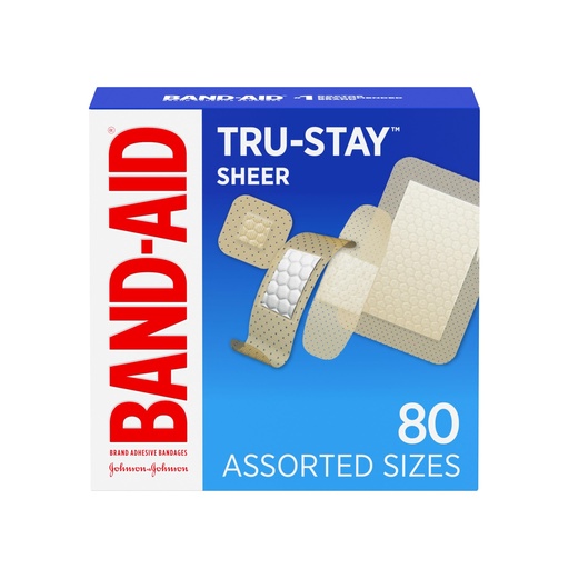 [BRSWIY35AAPWMED2] BAND-AID Brand Tru-Stay Sheer Adhesive Bandages, Assorted Sizes, 80 Count | Dependable Lightweight Protection, Sterile Wound Care for Minor Cuts & Scrapes, First Aid Kit Essential, Flexible Comfort