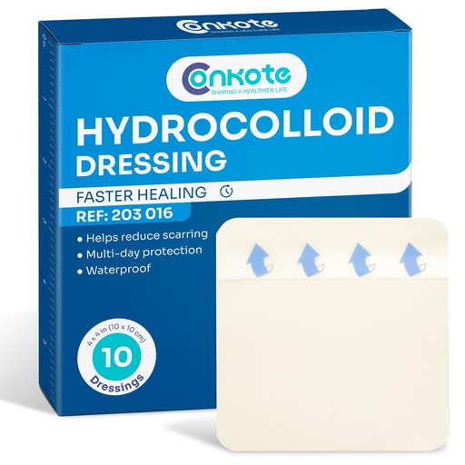 [BRSRGALYOYCA43Y4] Conkote Hydrocolloid Wound Dressings 4”x 4” Ultra Thin Waterproof 10 Pack | Fast Healing Large Hydrocolloid Bandages for Acne Care, Blister and Minor Wounds