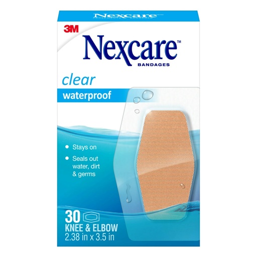 [BRSRMAYYO4MAEDLV] Nexcare Waterproof Clear Bandages For Knee And Elbow, Stays On Skin In The Bath, Shower Or Pool, 2.38 x 3.5 in, 30 Count