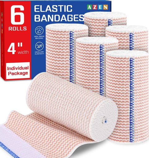 [BRSROGANDIJRAET5] AZEN Premium 6 Pack Elastic Bandage Wrap 4 Inch, Compression Wrap Bandage for Legs, Lymphedema Wraps for Legs, Ankle, Knee, Tummy, Body, Latex-Free