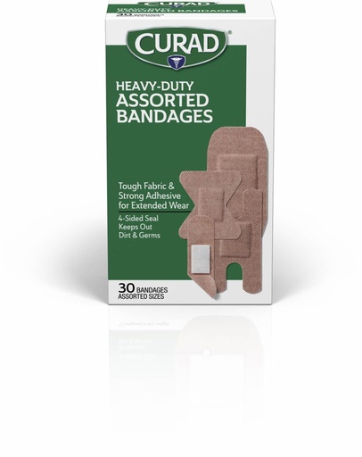 [BRSWIYQOAADRAELC] Curad Extra-Long Heavy-Duty Bandages, Assorted Sizes, 30 Count, 1 Box