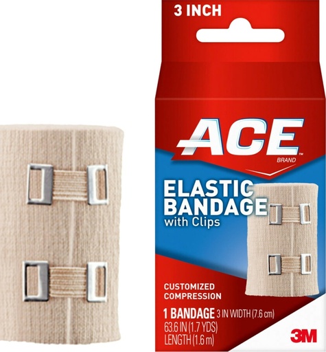 [BRSWIZI4AQBGCCQZ] ACE 3 Inch Elastic Bandage with Clips, Beige, Great for Elbow, Ankle, Knee and More, Ideal for Sports, Comfortable design with soft feel, Wash and Reuse | Great for Elbow, Ankle, Knee, Ideal for Sports, Comfortable Design with Soft Feel, Wash and Reuse