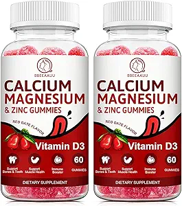 [BRSW2HT5CVYBOFLL] Calcium, Magnesium, Zinc & Vitamin D Gummies - 2 Pack | Vitamins for Women, Men & Kids | Calcium Supplements for Strong Healthy Bones, Zinc Gummies, Gluten-Free, Vegan - 120 Count