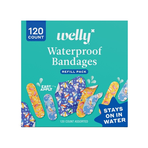 [BRSRGHANBAMB6FI3] Welly Bandage Ocean Friends Refill Pack | Splashflex Adhesive Flexible Waterproof Bandages | Assorted Shapes and Patterns for Minor Cuts, Scrapes, and Wounds - 120 Count