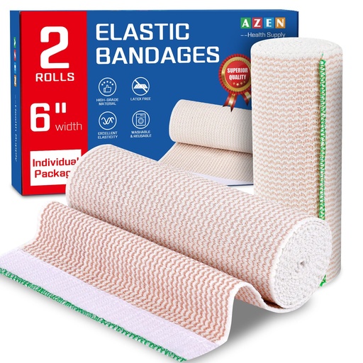[BRSROHTQOEIB4A32] AZEN Premium 2 Pack Elastic Bandage Wrap 6 Inch, Compression Wrap Bandage for Legs, Ankle, Knee, Tummy, Body, Latex-Free, Lymphedema Wraps for Legs