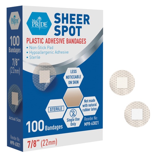 [BRSWKHQBCUBGCADK] MED PRIDE Sterile Round Clear Spot Bandages,Hypoallergenic,7/8 in,100-Count