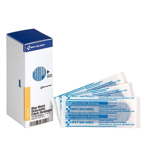 [BRSWGZY3PMDR6F3H] First Aid Only FAE-3010 SmartCompliance Refill Blue Metal Detectable Bandages, 1 x 3 Inch, 25 Count