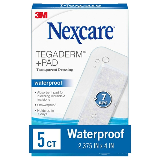 [BRSWIYYMCMMG22DI] Nexcare Tegaderm + Pad Transparent Dressing, Clear Breathable Dressing Holds Fast for 7 Days, Waterproof for Safe Bathing - 5 Dressings