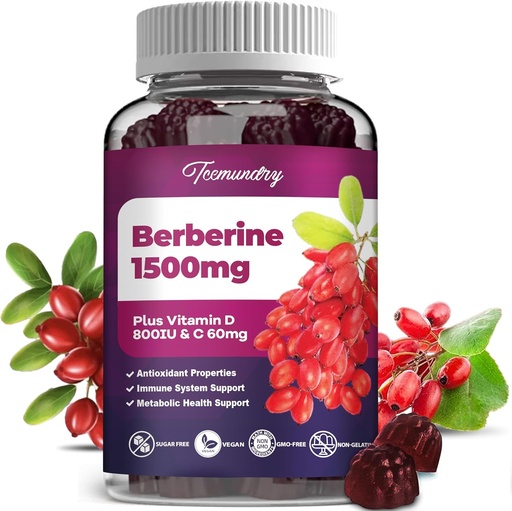 [BRSROAY3PMPQ4EY3] Berberine Gummies 1500 mg from Indian Barberry Root High Potency with Vitamin D & Vitamin C Supplement