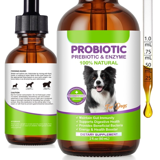[BRSRGGAPPIBWCCLG] Dog Probiotic Drops, 3 in 1 Probiotic Supplement for Dogs with Natural Ingredients Supports Dog Digestive, Skin Coat & Immune Health, Daily Gut Support, Dogs Liquid Probiotic Supplement - 2 fl oz