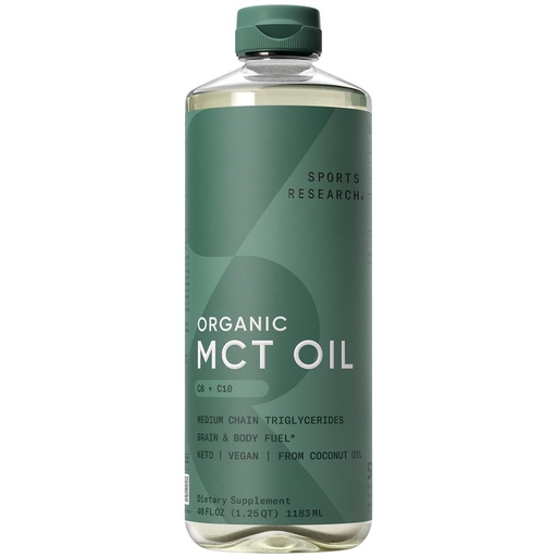 [BRSWYEAECUJQYHTK] Sports Research® Organic Coconut MCT Oil C8+C10-40oz, Unflavored | Caprylic (C8) & Capric (C10) Fatty Acids | Brain & Body Fuel | Great in Keto Coffee & Protein Shakes - 79 Servings
