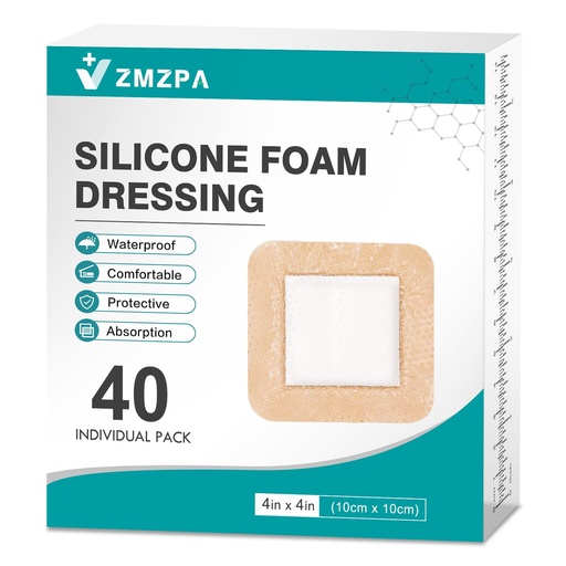 [BRSREEL3AR4B6333] 40Pcs Silicone Foam Dressing 4x4 Gentle Border, Waterproof Silicone Bandages for Wounds Care, Bed Sore Patches, Super Absorbent Wound Dressing, Self Adhesive Pressure Sore Pads
