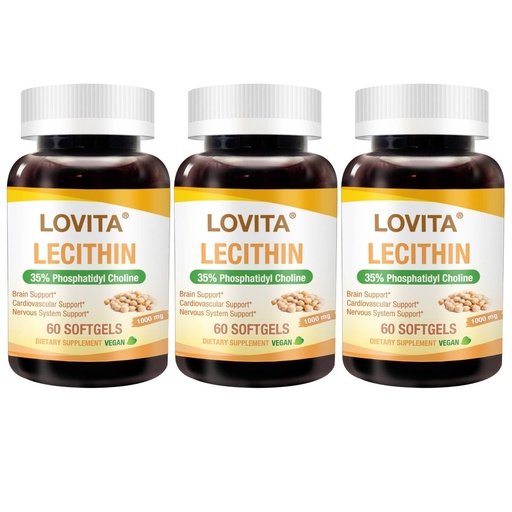[BRSREYL6OR4BYH3Z] LOVITA Soy Lecithin 1000 mg, 60 Vegan Softgels, Pack of 3 | 35% Phosphatidylcholine & 55% Phospholipids, Non-GMO, Gluten-Free for Lactation, Brain, Nerve & Everyday Wellness Support