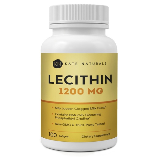 [BRSRYYYCOYPROH3J] Kate Naturals Soy Lecithin 1200mg Softgels (100 Count) | Phosphatidyl Choline Supplement for Clogged Milk Ducts, Non-GMO, Third-Party Tested