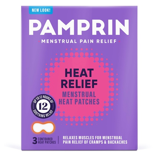 [BRSRABAKA54AKCA6] Pamprin Heat Relief Menstrual Patches for Portable Menstrual Pain Relief of Cramps and Backaches, 3 Count