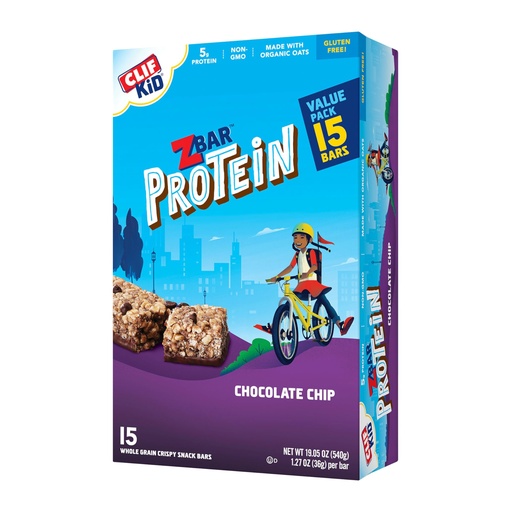 [BRSROCAYBZ4B4G3J] CLIF Kid Zbar Protein Bars - Chocolate Chip, Chocolate Mint, Cookies 'n Creme 30 Count & Chocolate Chip 15 Pack - 5g Protein per Bar
