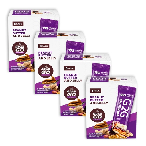 [BRSWYHAEO4MRQFYU] G2G Protein Bar, Peanut Butter & Jelly, Healthy Snack, Delicious Meal Replacement, Gluten-Free, Clean Ingredients, Refrigerated for Freshness — 32 Count (4 Boxes)