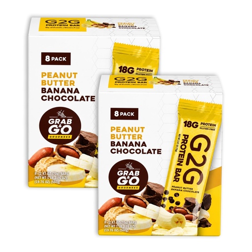 [BRSWYAT2CUPAO2A6] G2G Protein Bar, Peanut Butter Banana Chocolate, Healthy Snack, Delicious Meal Replacement, Gluten-Free, Clean Ingredients, Refrigerated for Freshness — 16 Count (2 Boxes)