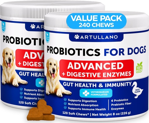 [BRSRGYY2CUORAELB] Probiotics for Dogs - 240 Chews - Dog Yeast Probiotic - Dog Probiotics | Dog Probiotics for Yeast, Itchy Skin and Itchy Ear - w/ Prebiotics, Digestive Enzymes - Gut Health Probiotic Chews for Dogs