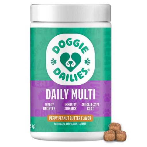 [BRSWGHA2AACRYEQ7] Doggie Dailies 5-in-1 Multivitamin Soft Chews, Peanut Butter, 225 Count | Supports Skin and Coat, Joint Health, Digestion & Immune Function for Dogs, Antioxidant-Rich Daily Supplement