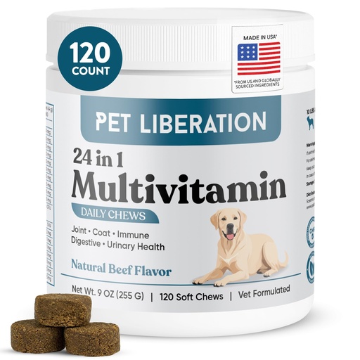 [BRSRGYY7OABAIDTH] 24-in-1 Daily Multivitamin for Dogs – 120 Soft Chews – Hip & Joint Support, Probiotics, Salmon Oil, Cranberry for Urinary Health, Skin & Coat, Immune Support – for All Breeds & Ages