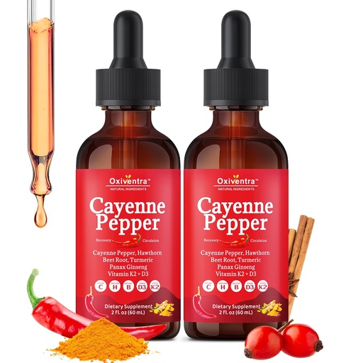 [BRSRYZY5DMBB6ETH] Cayenne Pepper Capsaicin Supplements (2 Bottles (4 Fl Oz Total / 60 Servings))