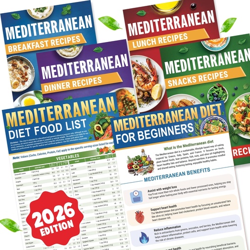 [BRSRGZI6OUHAYFL3] HAMIEW Mediterranean Diet for Beginners & Seniors, 6 Pack Simple Guides | Convenient–Smart–Easy Food List to Use, 28-Day Meal Plan Chart, 80 Heart Healthy Recipes, Blue Zone & Low Cholesterol Food
