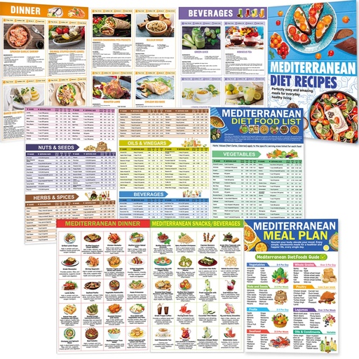 [BRSRACYKCJ6GEYLD] 3 Piece Mediterranean Diet Food List & Meal Planner Manual for Beginners | Ingredients & Restricted Diet Foods Avoidance Guide, Net Carb Calorie Servings, Weight Loss Diabetes Friendly Easy Recipes