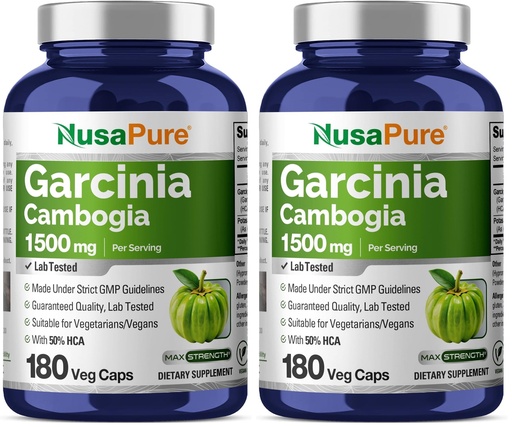 [BRSREAAFOIDWYCDJ] NusaPure Garcinia Cambogia 180 Veggie Capsules 1500mg (Vegetarian, Non-GMO, Vegan) (Pack of 2)