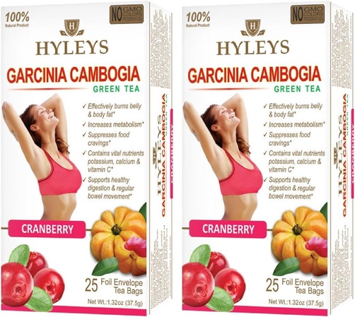 [BRSRGCAFBF7WKYLO] HYLEYS Tea Garcinia Cambogia Green Tea with Cranberry Flavor - 25 Tea Bags (Pack of 2)