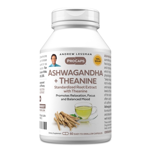 [BRSROAD4OJ5GKEQ2] ANDREW LESSMAN Ashwagandha + Theanine 60 Capsules - Standardized Extract. Promotes Relaxation, Focus and Balanced Mood. Small Easy to Swallow Capsules