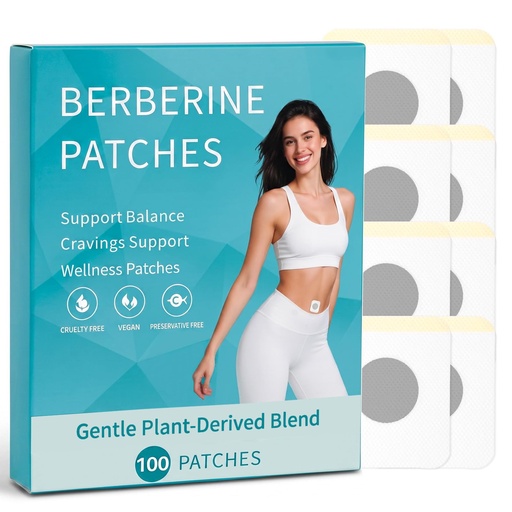 [BRSRYZQTBUPGA2T5] 100PCS Berberine Patches, Natural Plant-Derived Wellness Patches with Berberine HCI, L-Glutamine, Garcinia Cambogia & Ceylon Cinnamon Extract, Vegan Cruelty-Free Body Balance Support, 100 Days Supply