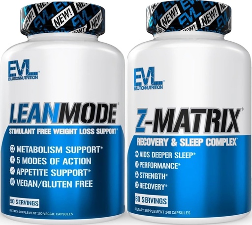 [BRSRG2QCDMAWE33K] Evlution ZMatrix Magnesium and Zinc Post Workout Supplement (60 Servings) Plus LeanMode Multipurpose Fat Loss Support Supplement (50 Servings)