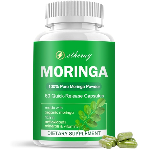 [BRSRACQ7DF5WE3T5] Moringa Capsules, Pure Moringa Powder 800mg per Serving - Rich in Antioxidants Multi Minerals & Vitamins | Green Superfood - Natural & Vegan Supplement - 60 Capsules